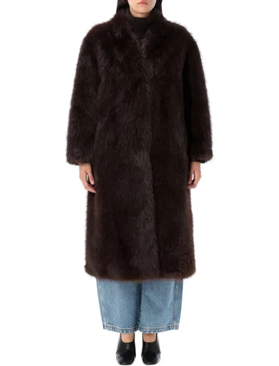 Sword 6.6.44 Sword Collarless Eco Fur Coat In Brown