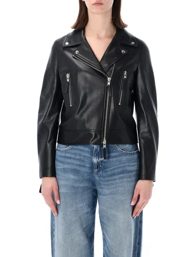 Sword 6.6.44 Sword Cropped Zip-front Leather Jacket In Black