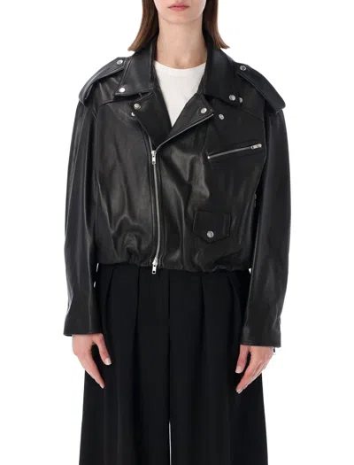 Sword 6.6.44 Sword Cropped Zip-front Leather Jacket In Black