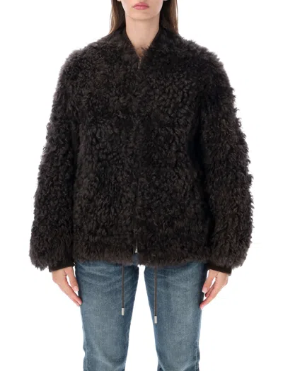 Sword 6.6.44 Sword Curly Fur Zip Jacket In Brown