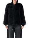 Sword 6.6.44 Sword Eco-fur Bomber Jacket With Adjustable Drawstring In Black