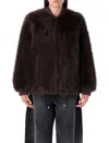 Sword 6.6.44 Sword Eco-fur Bomber Jacket With Ribbed Collar In Brown