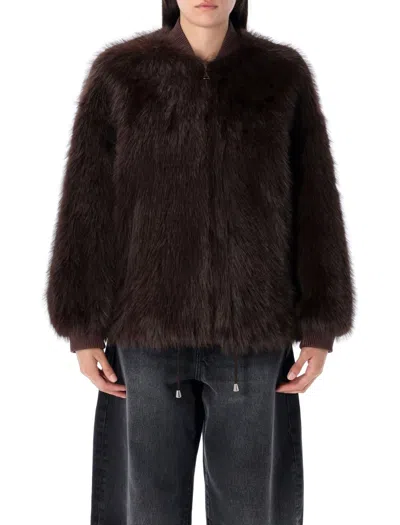 Sword 6.6.44 Sword Eco-fur Bomber Jacket With Ribbed Collar In Brown