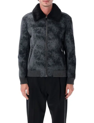 Sword 6.6.44 Sword Eco-leather Biker Jacket With Shearling Collar In Blue