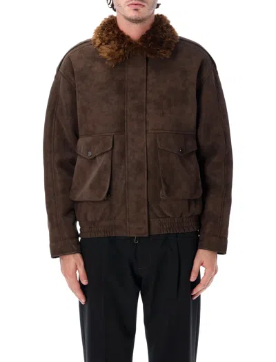 Sword 6.6.44 Sword Eco-shearling Aviator Jacket In Brown