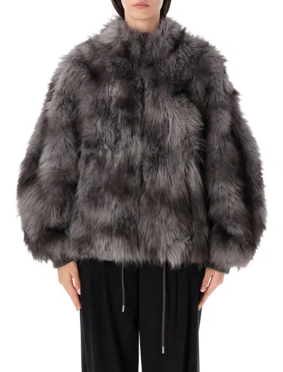 Sword 6.6.44 Sword Faux Fur Cropped Jacket In Gray
