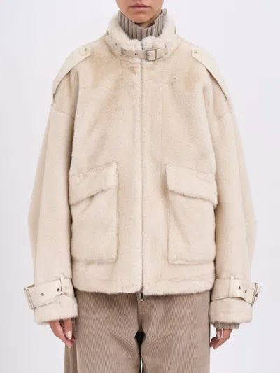 Sword 6.6.44 Sword Faux Fur Jacket In Neutral
