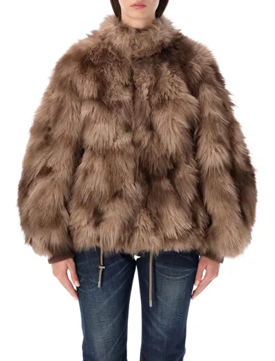 Sword 6.6.44 Sword Faux Fur Zip-front Jacket In Brown
