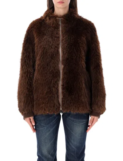 Sword 6.6.44 Sword Faux Fur Zip-up Jacket In Multi