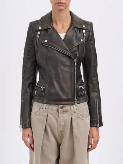 Sword 6.6.44 Sword Leather Biker Jacket In Brown