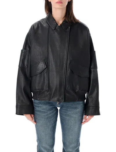 Sword 6.6.44 Sword Leather Bomber Jacket In Black