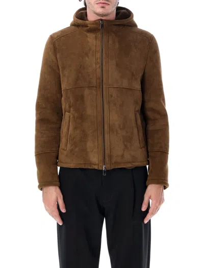Sword 6.6.44 Sword Mini Minimalist Eco-shearling Hooded Jacket In Marrone
