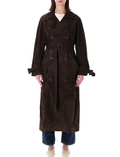 Sword 6.6.44 Sword Suede Leather Trench Coat In Gray