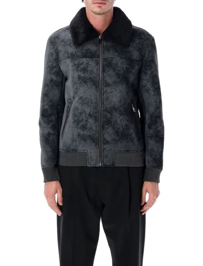 SWORD 6.6.44 SWORD SWORD ECO-LEATHER BIKER JACKET WITH SHEARLING COLLAR