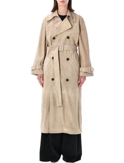 Sword 6.6.44 Doppiopetto Suede Leather Belted Trench In Brown