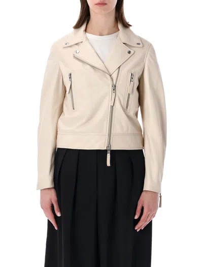 Sword 6.6.44 Sword Women's Cropped Leather Biker Jacket In Oyster