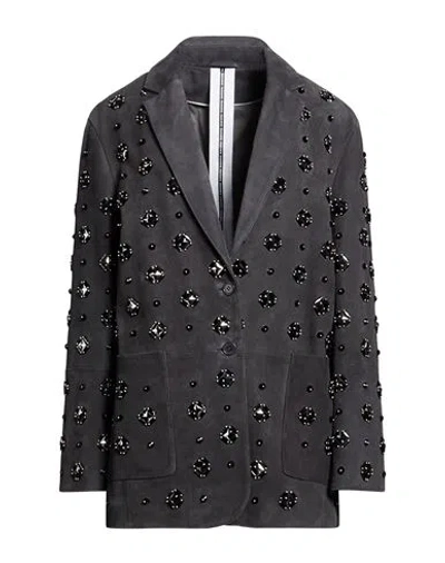 Sword 6.6.44 Woman Blazer Charcoal Size 6 Leather In Black