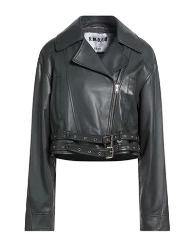 Sword 6.6.44 Woman Jacket Grey Size 6 Leather In Blue