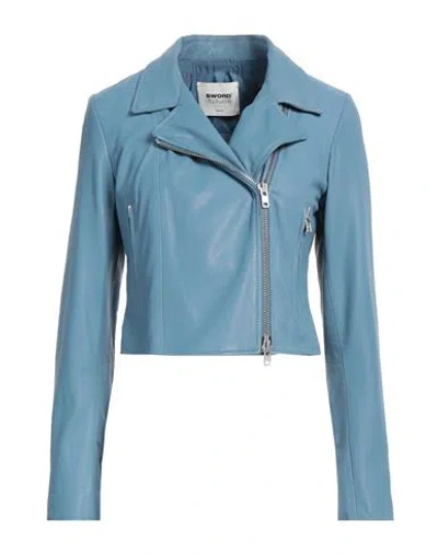 Sword 6.6.44 Woman Jacket Light Blue Size 8 Leather In Blue