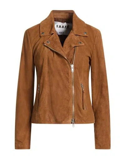 Sword 6.6.44 Woman Jacket Tan Size 14 Leather, Polyester In Brown