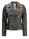 Sword 6.6.44 Cropped Leather Biker Jacket In Black