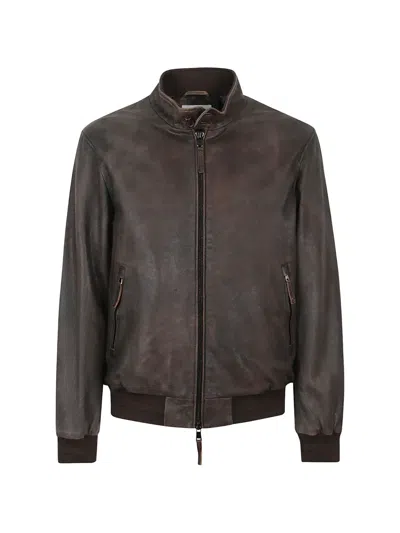 Sword 6.6.44 Zip-up Leather Jacket In Animal Print