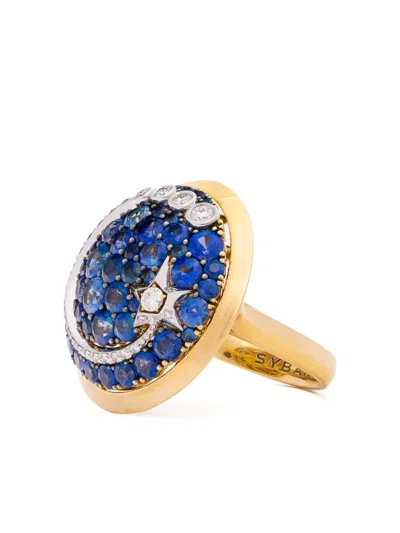 Sybarite 18k Yellow Gold Comet Kinetic Sapphire And Diamond Ring In Blue