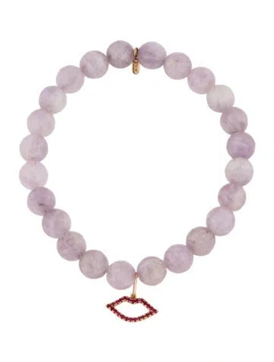 Pre-owned Sydney Evan 14k Amethyst & Ruby Lips Beaded Bracelet, 6.5" In Multi