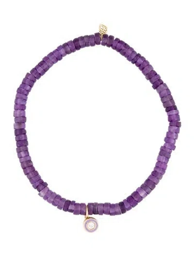 Pre-owned Sydney Evan 14k Amethyst, Diamond & Enamel Bead Bracelet, 6.25" In Purple