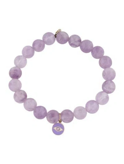 Pre-owned Sydney Evan 14k Amethyst, Diamond & Enamel Evil Eye Charm Bead Bracelet, 6" In Multicolor