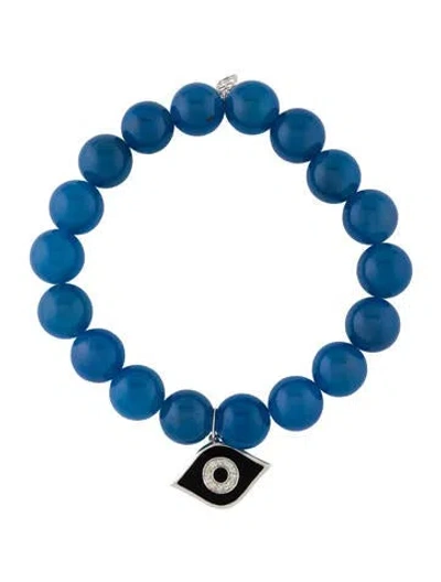 Pre-owned Sydney Evan 14k Amethyst, Diamond & Enamel Evil Eye Charm Bracelet, 6.25" In Black