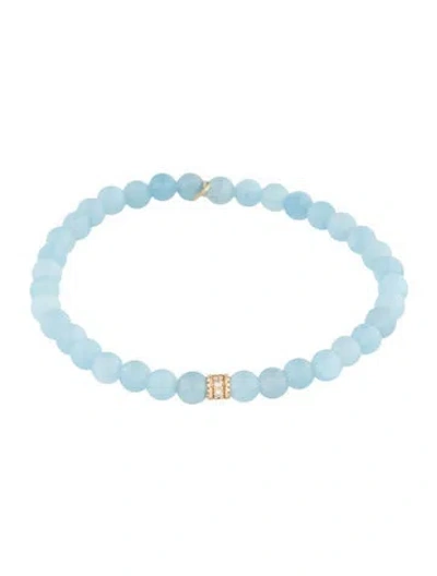 Pre-owned Sydney Evan 14k Aquamarine & Diamond Bead Bracelet, 6" In Multicolor