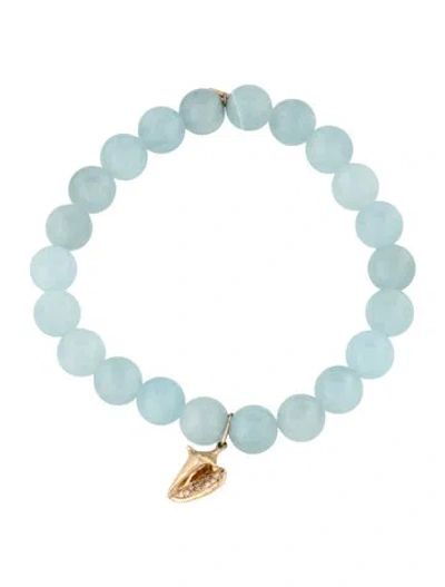 Pre-owned Sydney Evan 14k Aquamarine & Diamond Sea Shell Charm Bracelet In Multicolor