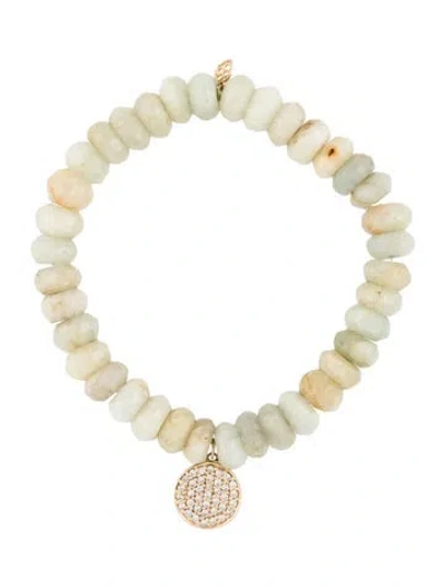 Pre-owned Sydney Evan 14k Aquamarine, Beryl & Diamond Disc Charm Bead Bracelet, 6" In Multi