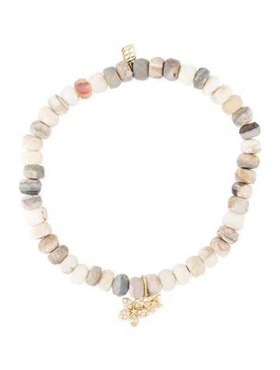 Pre-owned Sydney Evan 14k Boulder-opal-beaded Bracelet With Diamond Flower Charm, 6.25" In Multicolor