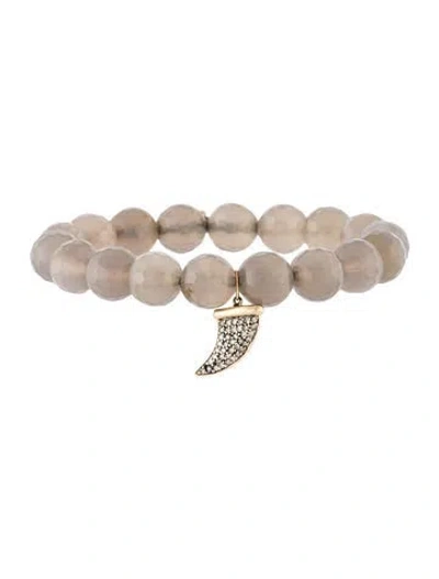 Pre-owned Sydney Evan 14k Chalcedony & Diamond Horn Charm Bead Bracelet, 6" In Multicolor