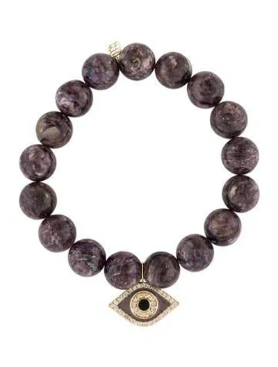 Pre-owned Sydney Evan 14k Charoite, Diamond & Enamel Evil Eye Charm Bead Bracelet In Multi
