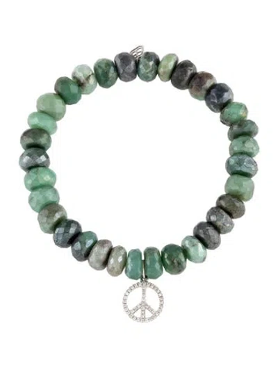 Pre-owned Sydney Evan 14k Chrysoprase & Diamond Peace Charm Bead Bracelet, 5.75" In Multicolor