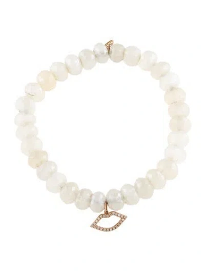 Pre-owned Sydney Evan 14k Coated Chalcedony & Diamond Lip Charm Bead Bracelet, 6.25" In Multicolor