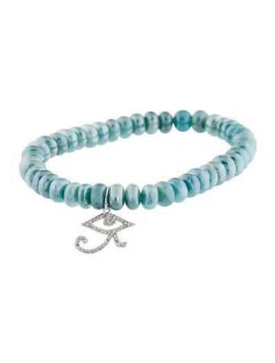 Pre-owned Sydney Evan 14k Coated, Dyed Moonstone & Diamond Evil Eye Charm Bracelet, 6" In Multi