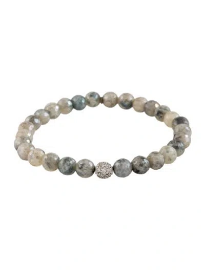 Pre-owned Sydney Evan 14k Coated Kyanite In Quartz & Diamond Bead Bracelet, 6.25" In Multicolor