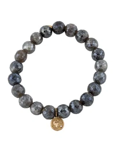 Pre-owned Sydney Evan 14k Coated Labradorite & Diamond Charm Beaded Bracelet, 6.25" In Multi