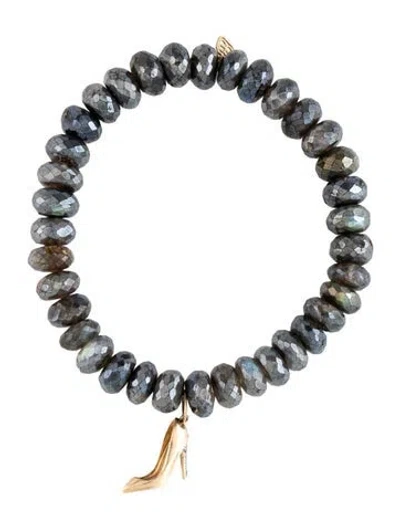 Pre-owned Sydney Evan 14k Coated Labradorite & Diamond Shoe Charm Bead Bracelet, 6" In Multicolor
