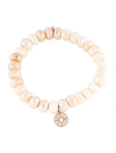 Pre-owned Sydney Evan 14k Coated Moonstone & Diamond Charm Bracelet, 6.25" In Multicolor