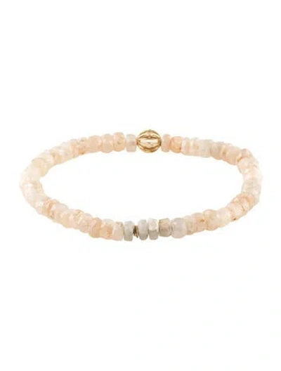 Pre-owned Sydney Evan 14k Coated Moonstone & Diamond Charm Bracelet, 6.5" In Multi