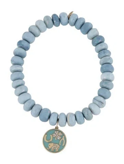 Pre-owned Sydney Evan 14k Coated Opal, Diamond & Enamel Bead Bracelet, 6" In Blue