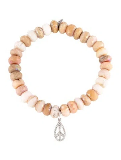 Pre-owned Sydney Evan 14k Coated Pink Opal & Diamond Peace Charm Beaded Bracelet, 5.75" In Multicolor