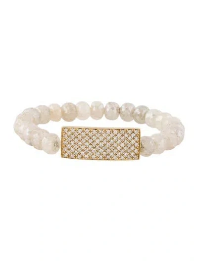 Pre-owned Sydney Evan 14k Coated Quartz & Diamond Beaded Bracelet, 6.5" In Multicolor