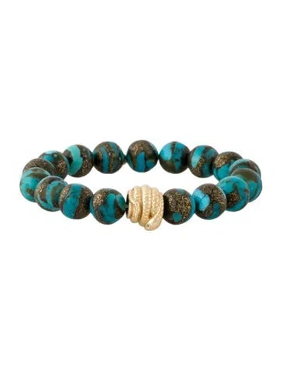 Pre-owned Sydney Evan 14k Composite Turquoise & Diamond Snake Beaded Bracelet, 6.5" In Multi