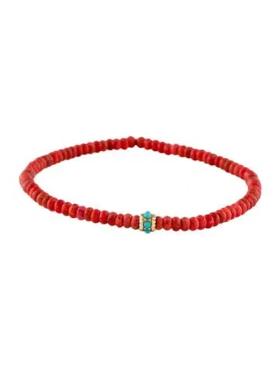 Pre-owned Sydney Evan 14k Composite Turquoise & Dyed Sea Bamboo Bead Bracelet, 6.25" In Multi